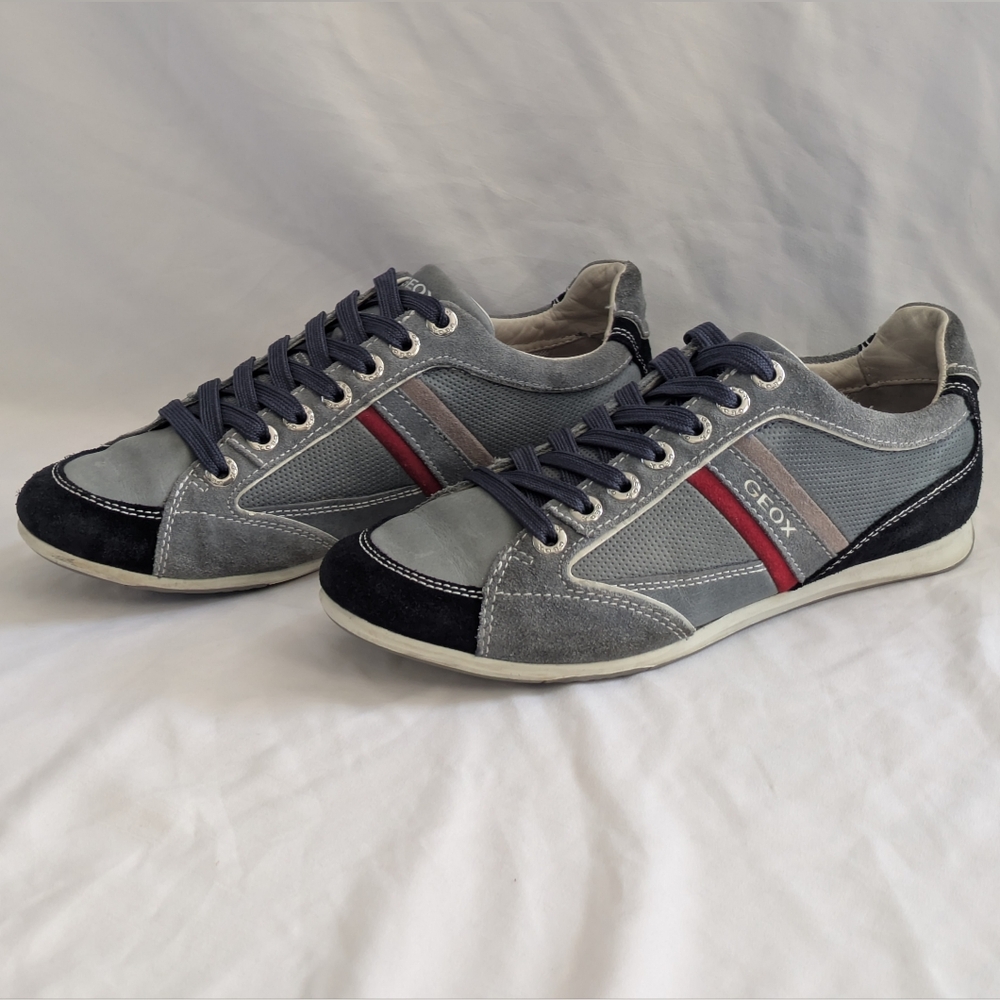 GEOX Respira Andrea Blue & Red Suede Leather European Retro Style Sneakers EU 40
